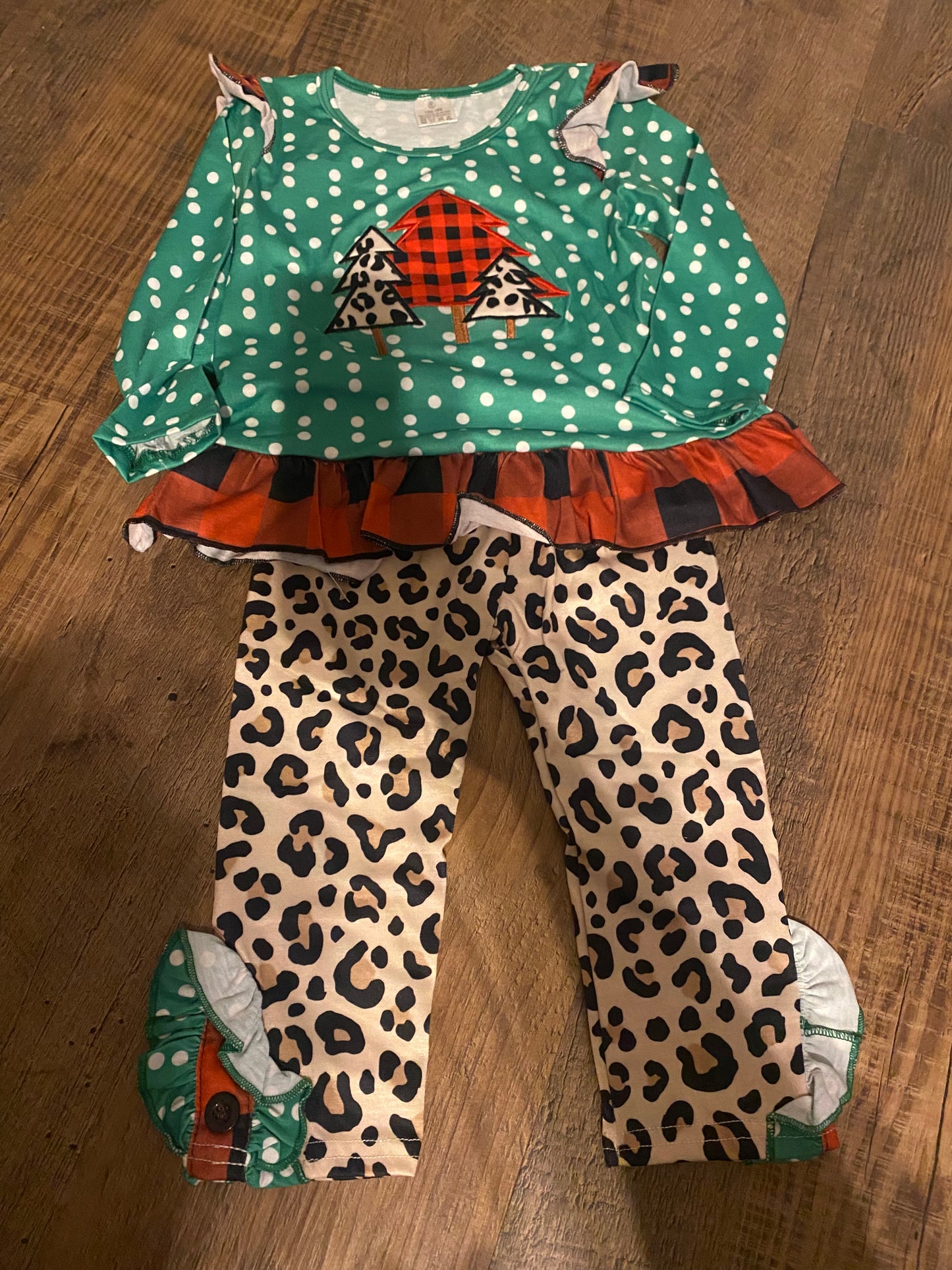 Christmas tree leopard ruffle set