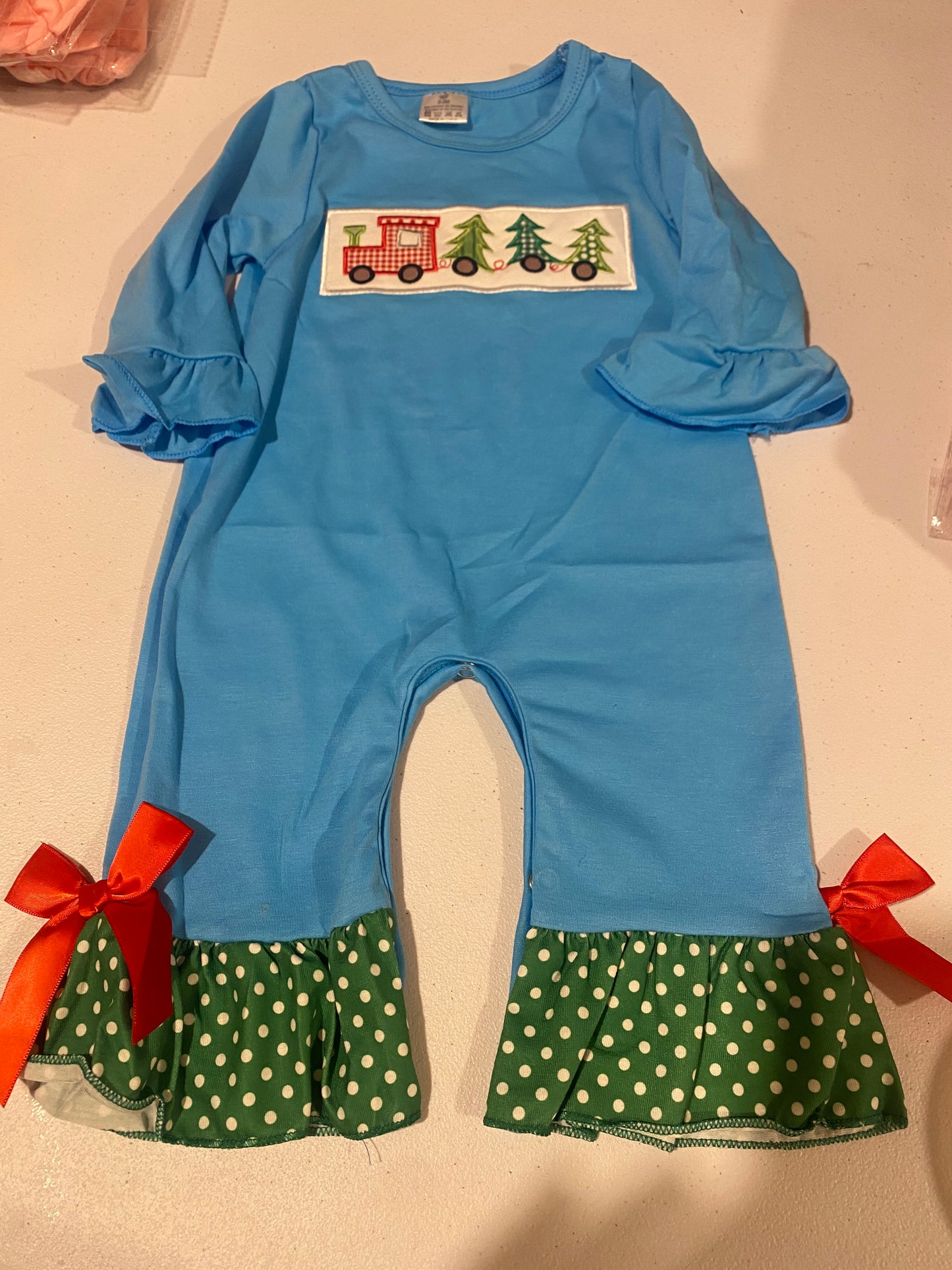 CHRISTMAS TRAIN RUFFLE ROMPER