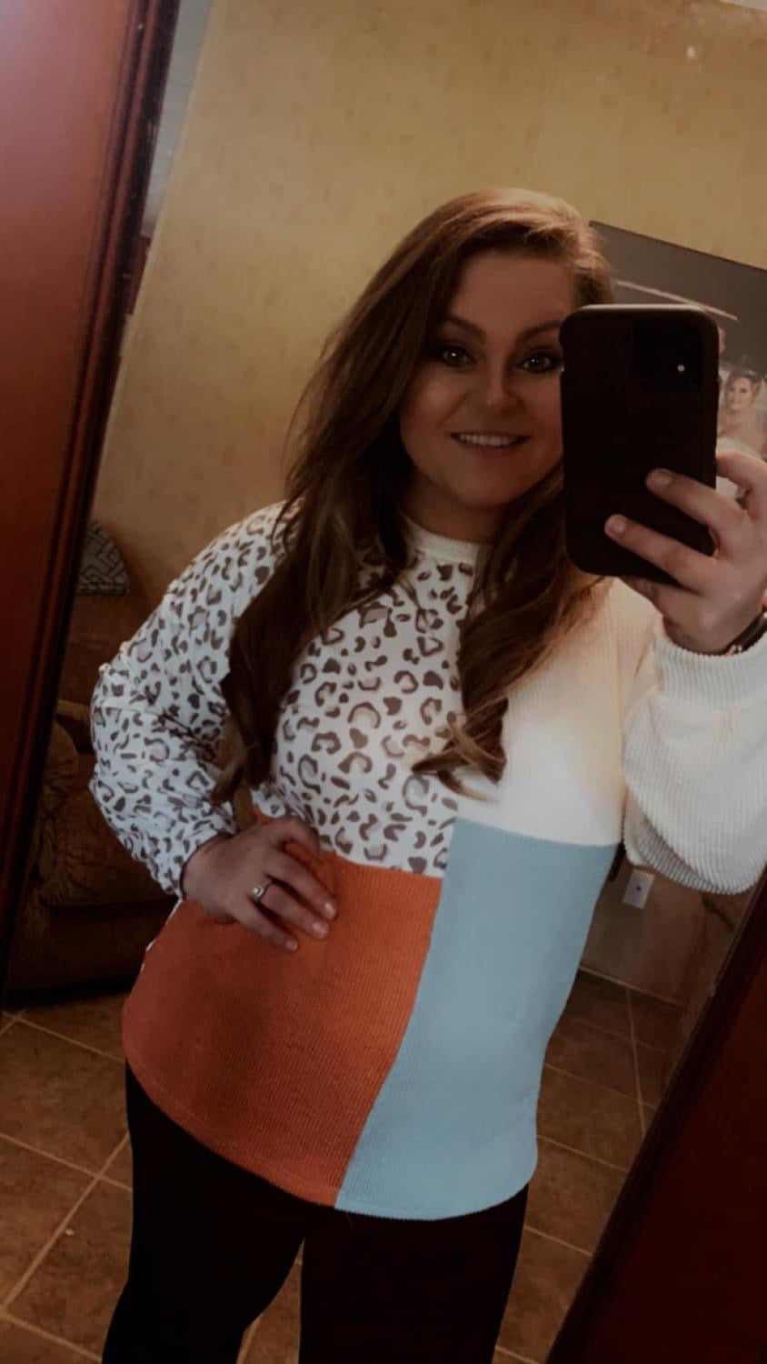 Color block leopard shirt