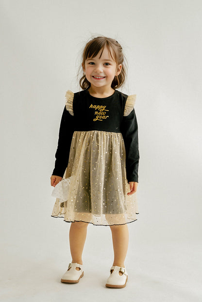 Premium Black happy new year ruffle dress