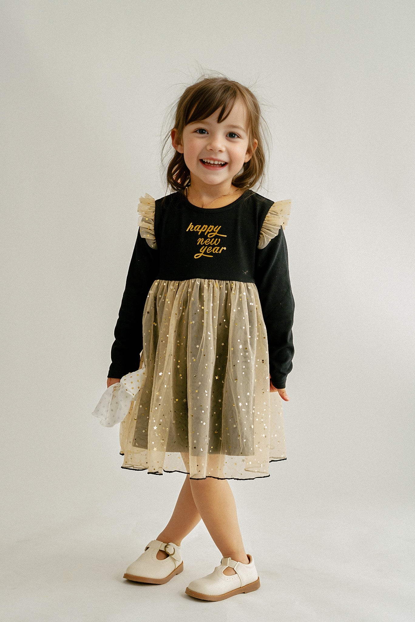 Premium Black happy new year ruffle dress