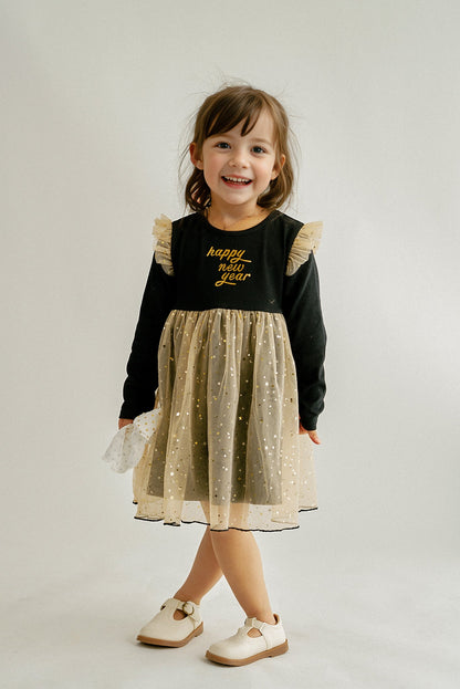 Premium Black happy new year ruffle dress