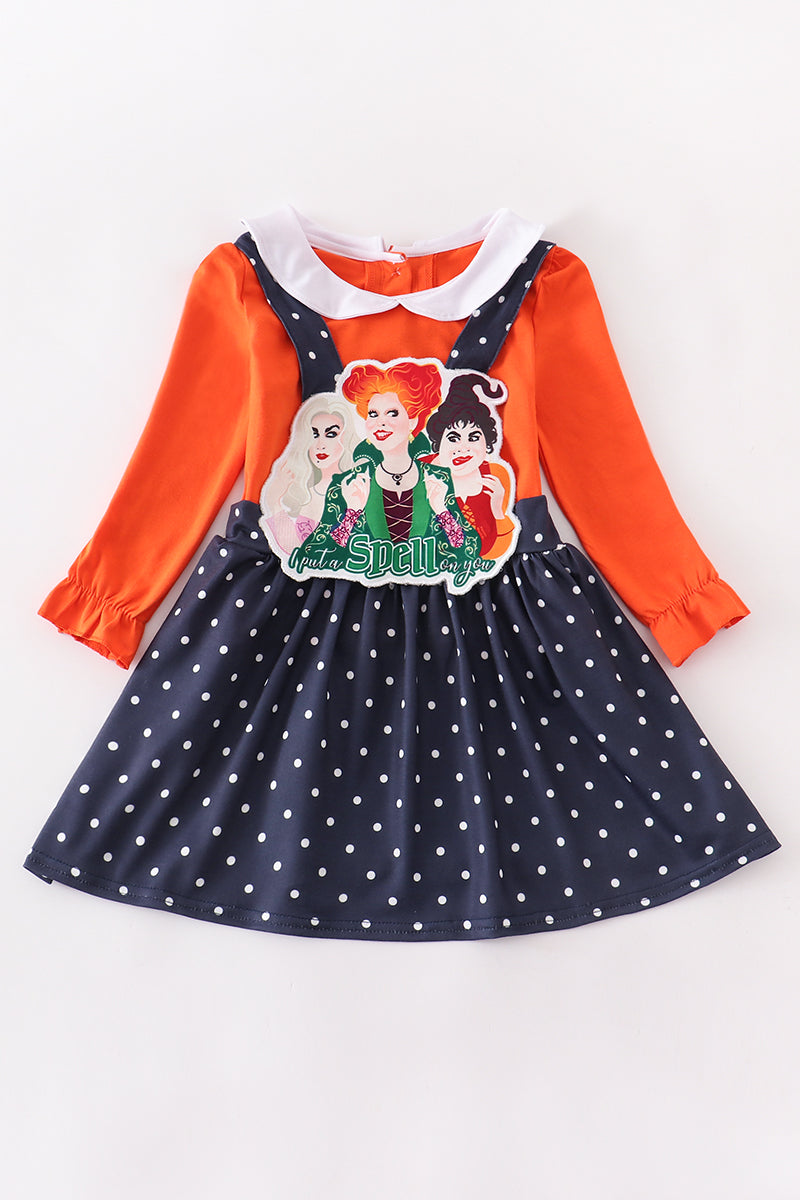 Orange witch applique dress suit