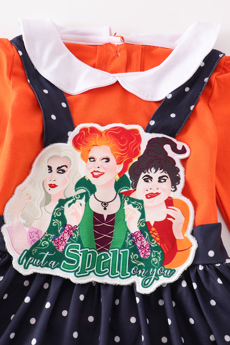 Orange witch applique dress suit