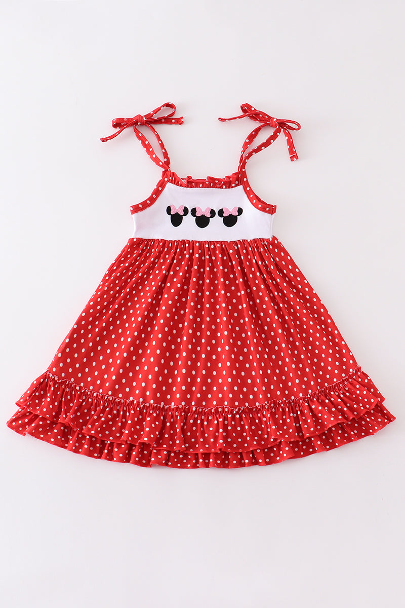 Red character embroidery dot dress