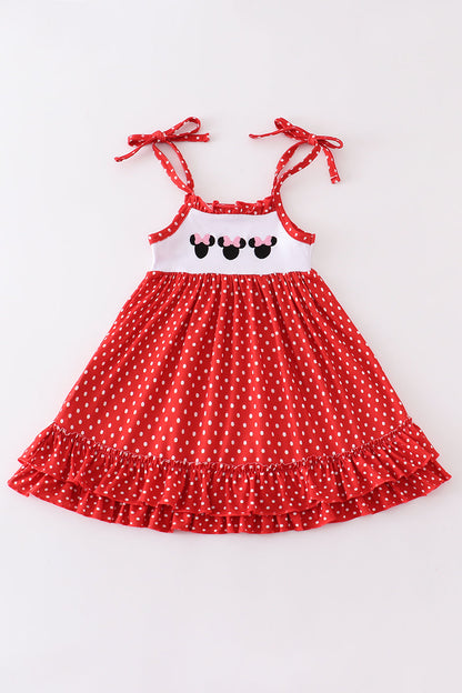 Red character embroidery dot dress