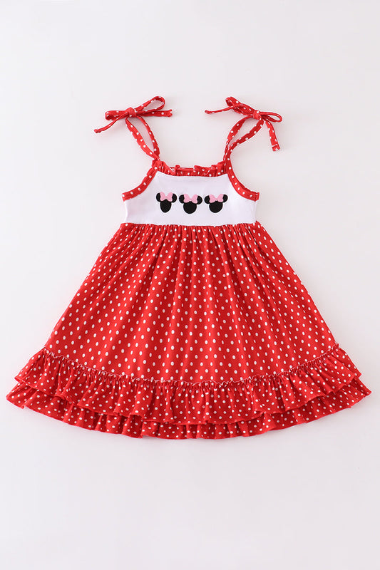 Red character embroidery dot dress