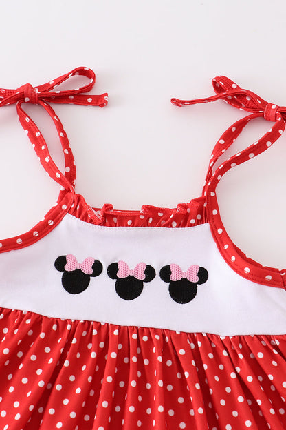 Red character embroidery dot dress
