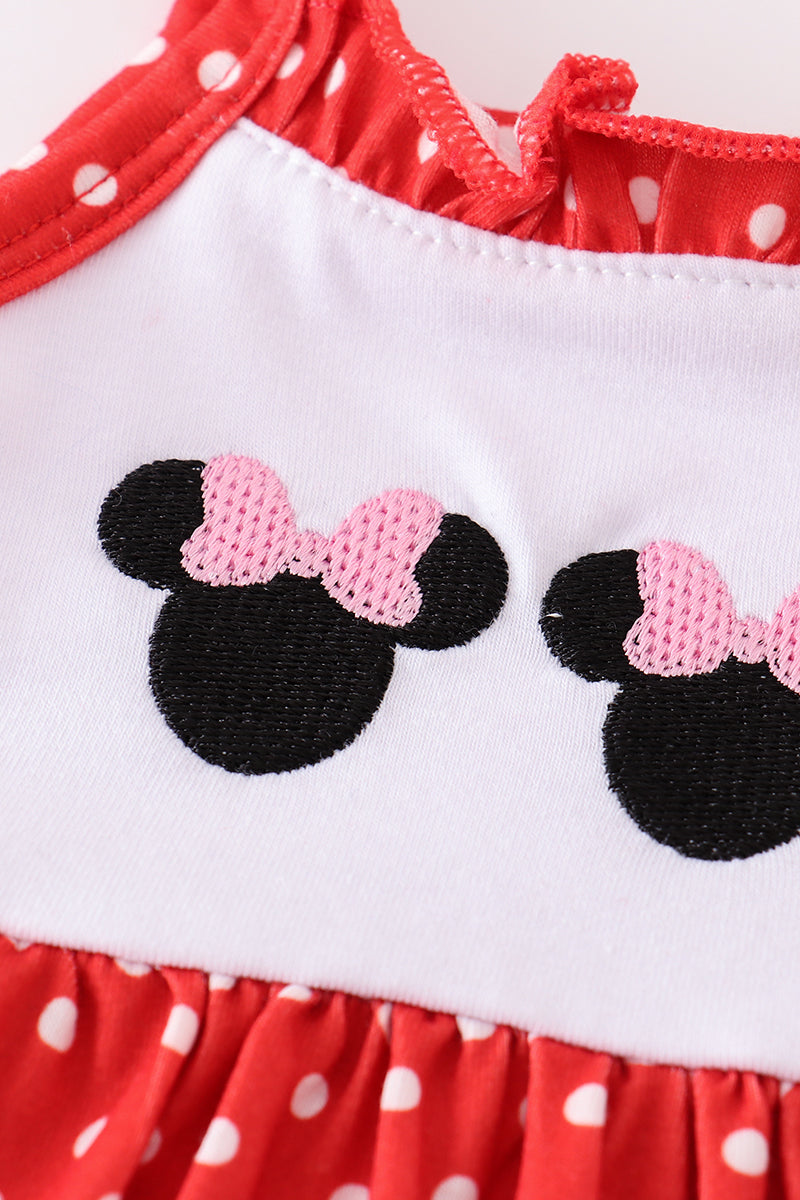 Red character embroidery dot dress