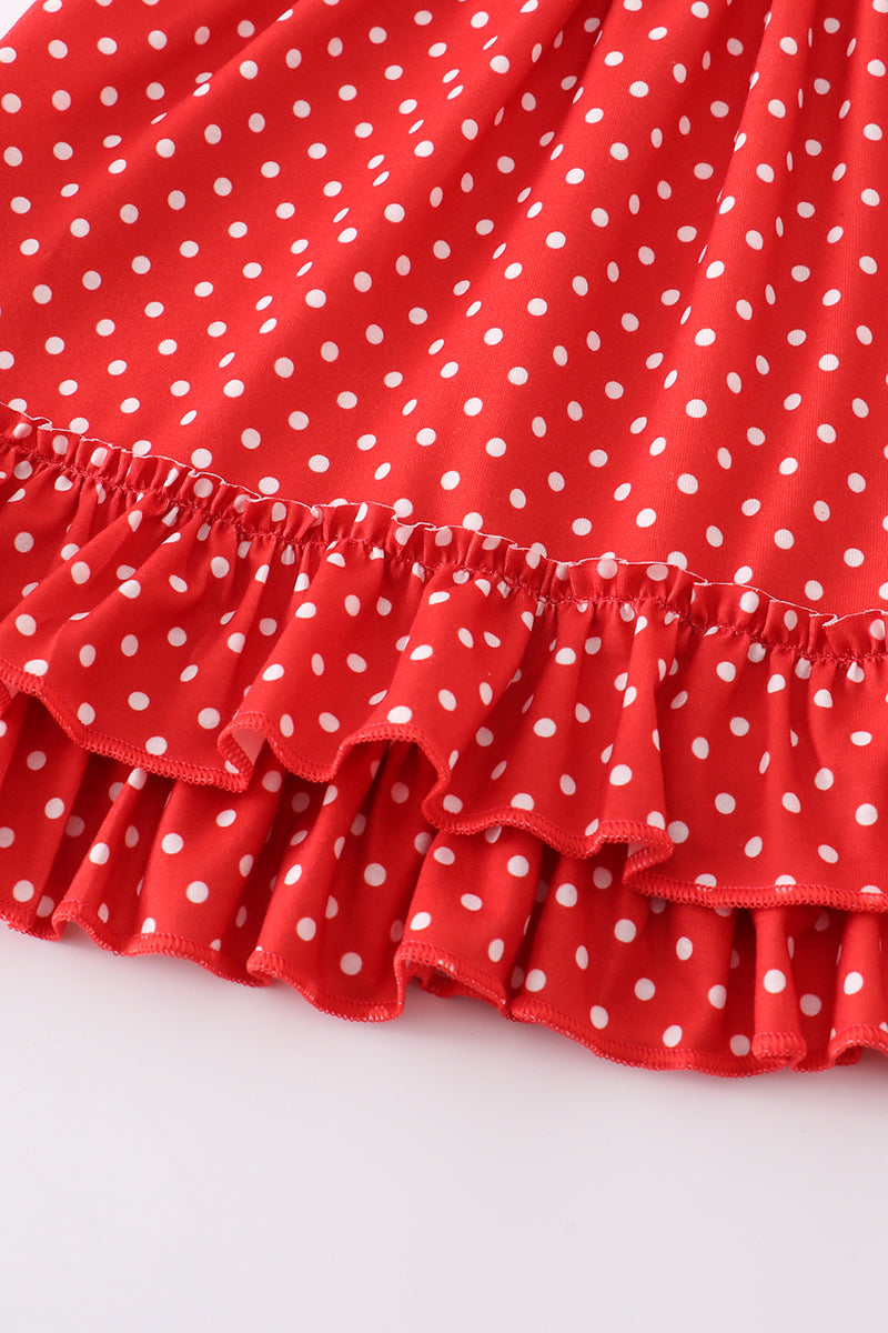 Red character embroidery dot dress