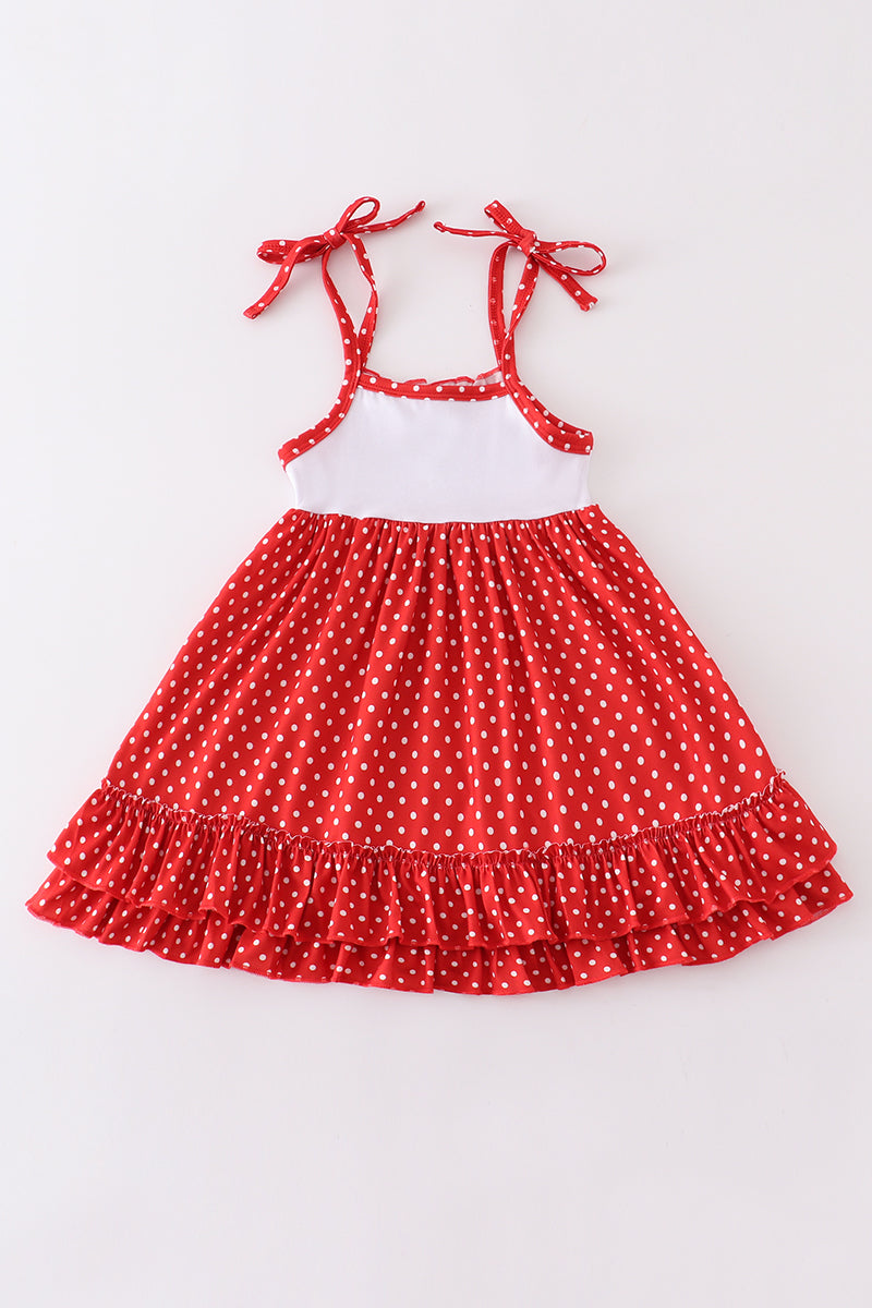 Red character embroidery dot dress