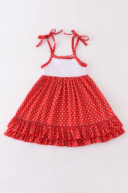 Red character embroidery dot dress