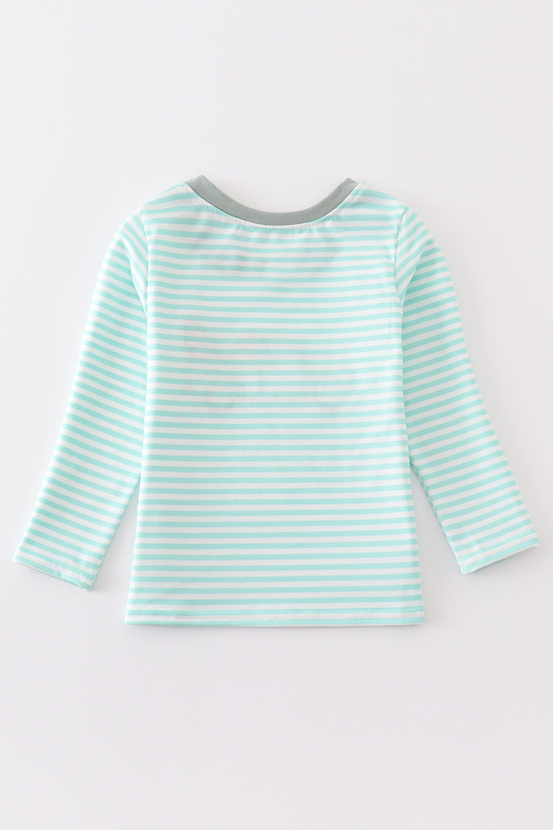 Truck and dog applique stripe boy top