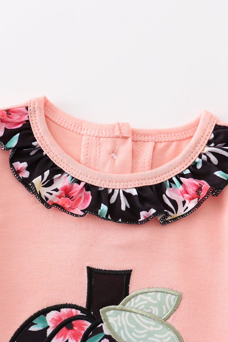 Floral print pumpkin applique girl bubble