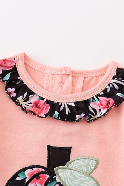 Floral print pumpkin applique girl bubble