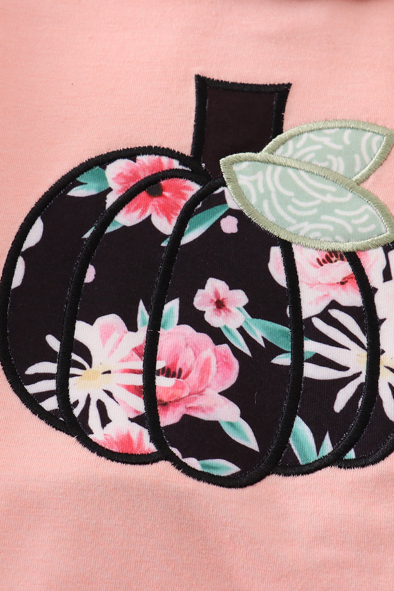Floral print pumpkin applique girl bubble