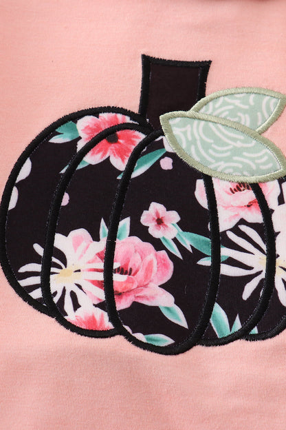 Floral print pumpkin applique girl bubble