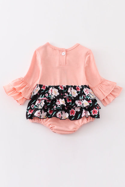 Floral print pumpkin applique girl bubble