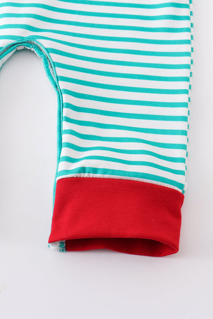 Green stripe christmas deer embroidery boy romper