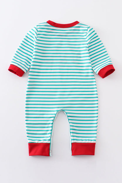 Green stripe christmas deer embroidery boy romper