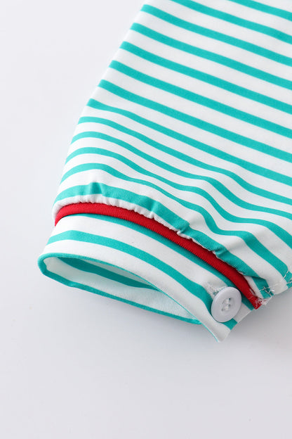 Green stripe christmas deer embroidery dress