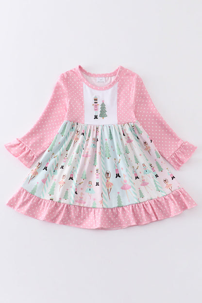 Pink nutcraker embroidery ruffle dress