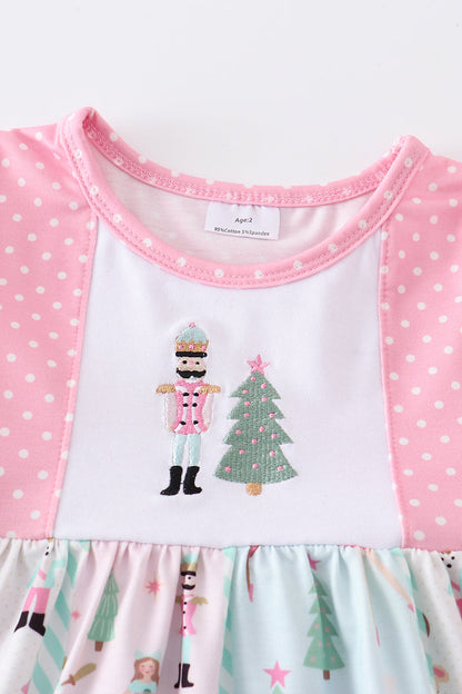 Pink nutcraker embroidery ruffle dress