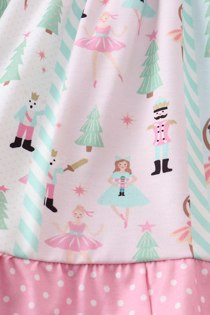 Pink nutcraker embroidery ruffle dress