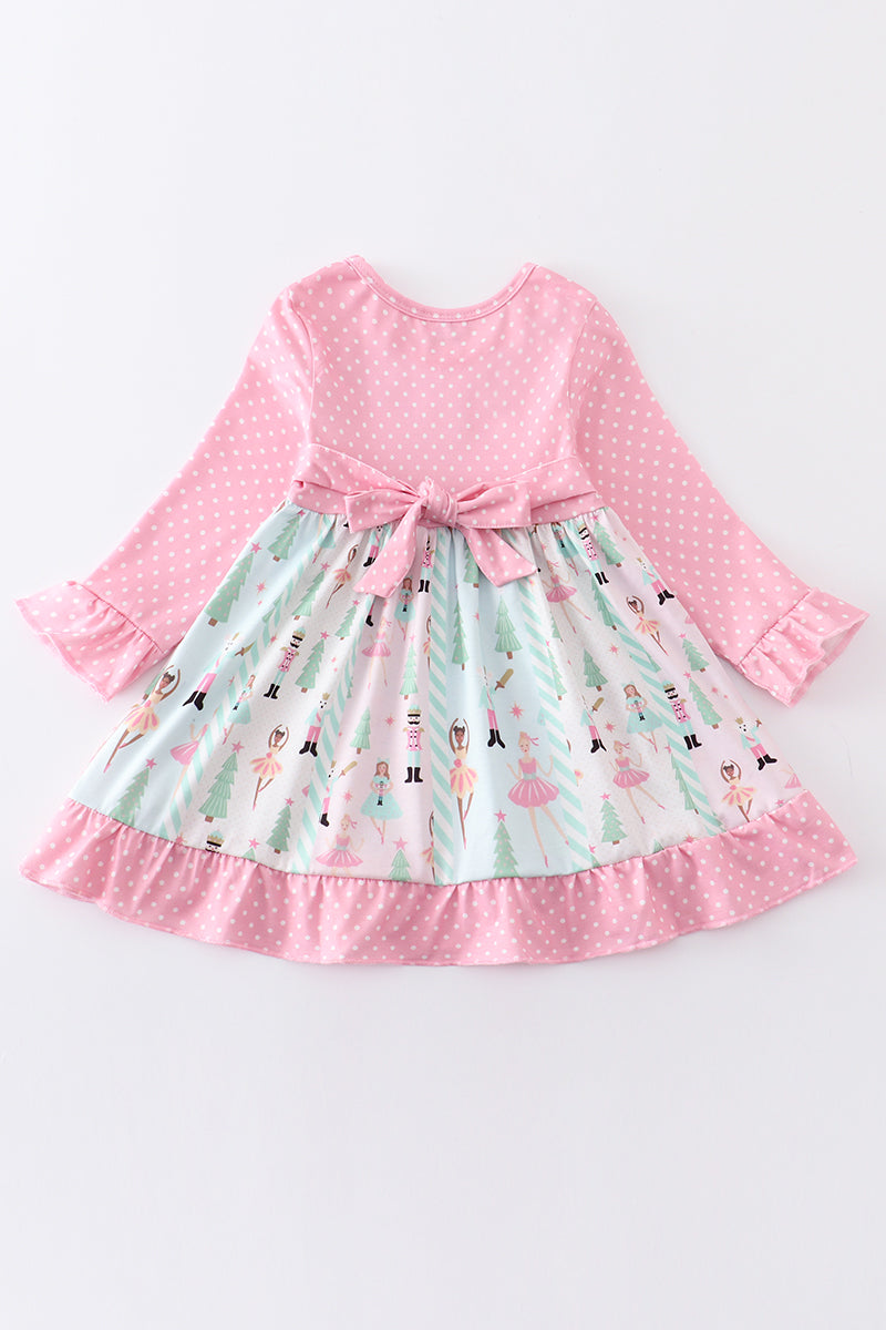 Pink nutcraker embroidery ruffle dress