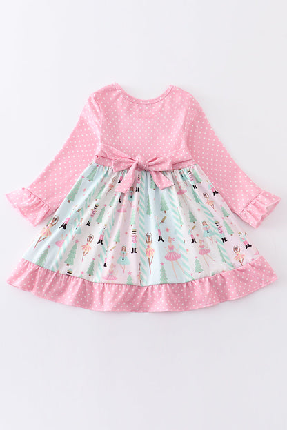 Pink nutcraker embroidery ruffle dress