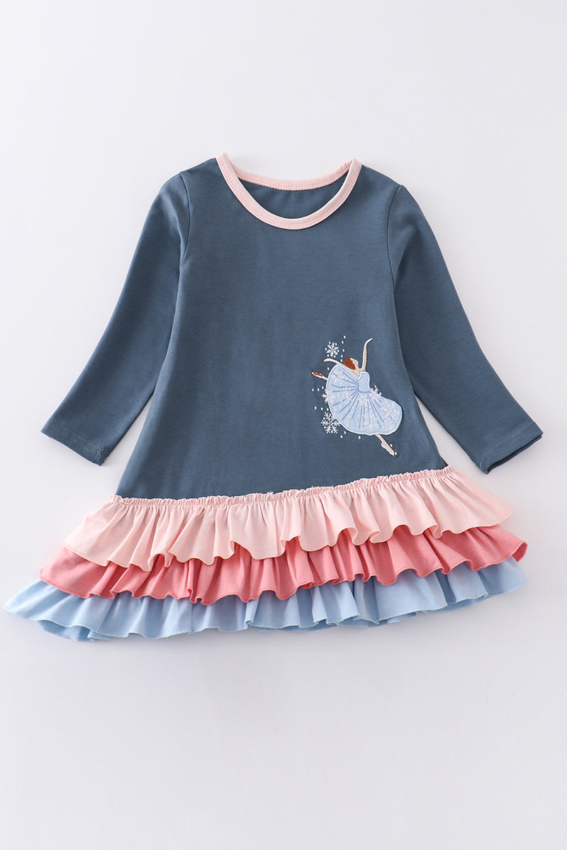 Navy ballerina applique ruffle dress
