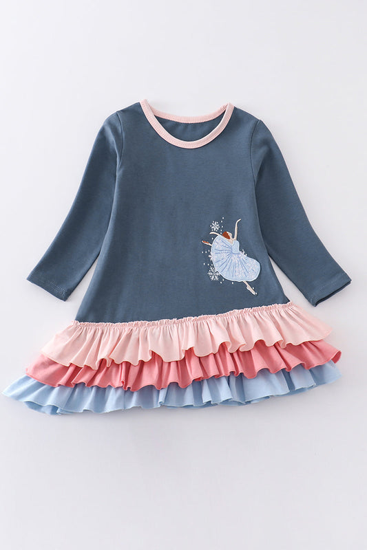 Navy ballerina applique ruffle dress