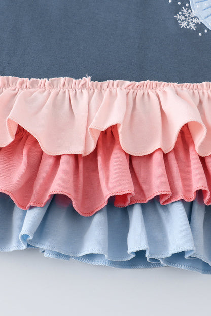 Navy ballerina applique ruffle dress