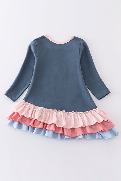 Navy ballerina applique ruffle dress