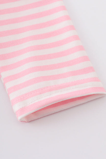 Pink christmas tree embroidery stripe ruffle bubble
