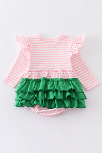 Pink christmas tree embroidery stripe ruffle bubble