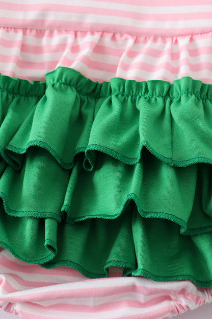 Pink christmas tree embroidery stripe ruffle bubble