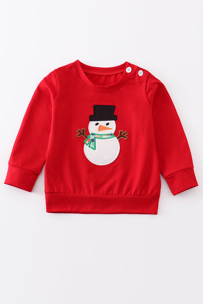 Red snowman applique top