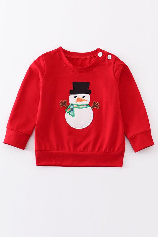 Red snowman applique top