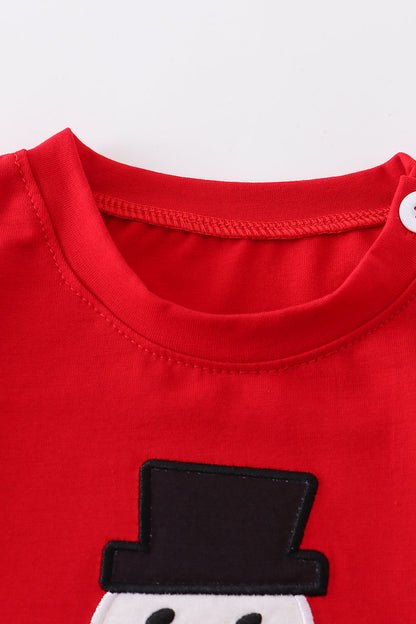 Red snowman applique top