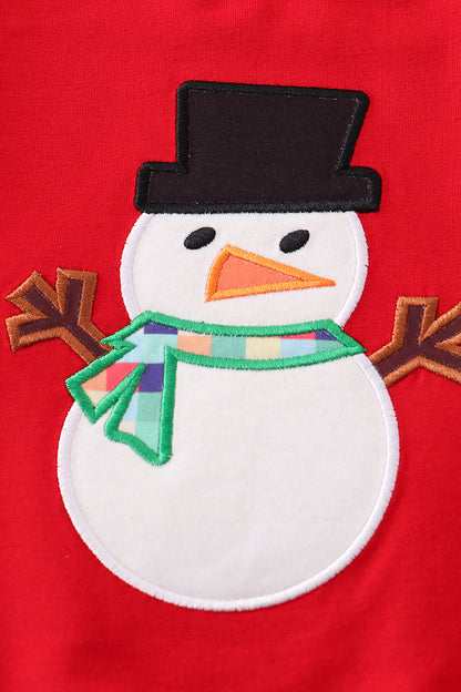 Red snowman applique top