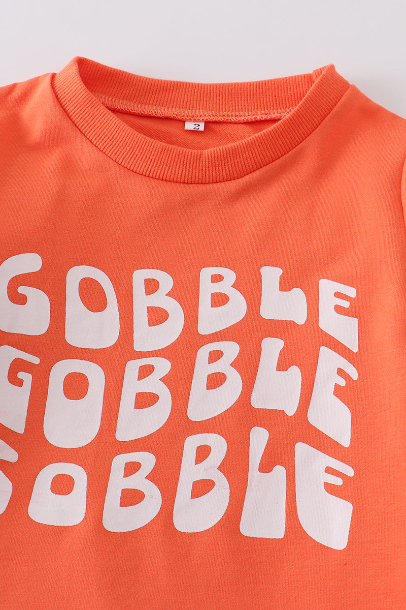 Orange gobble gobble gobble sweatshirt top