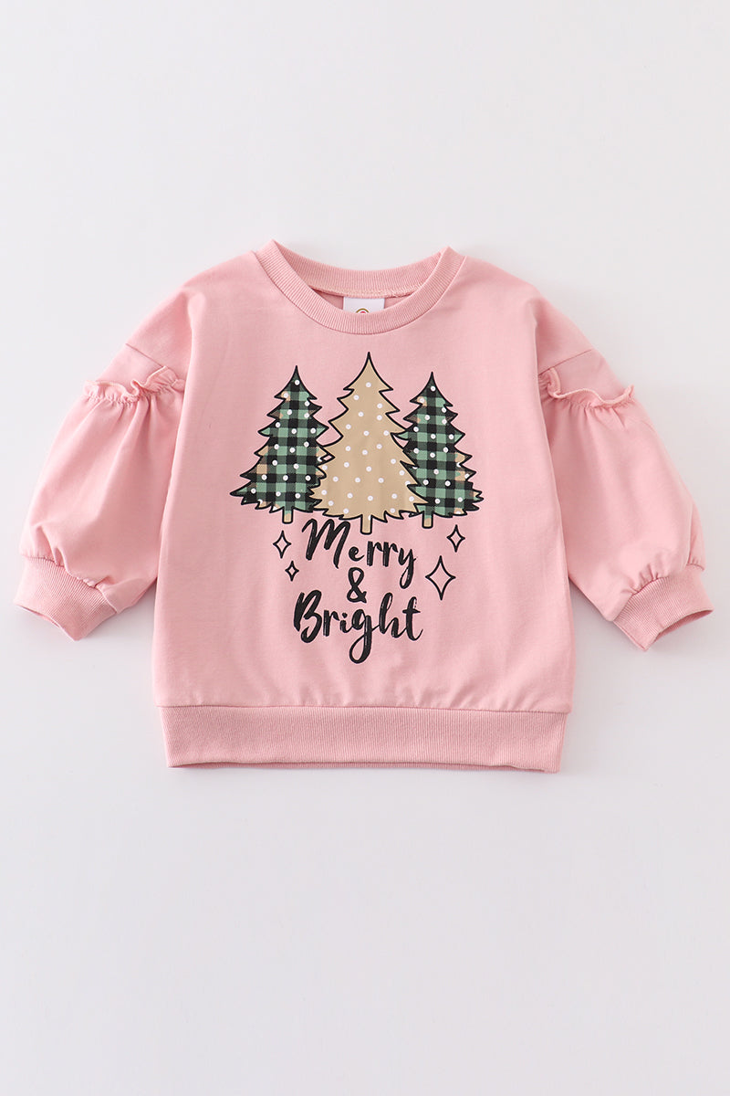Pink christmas tree girl sweatshirt