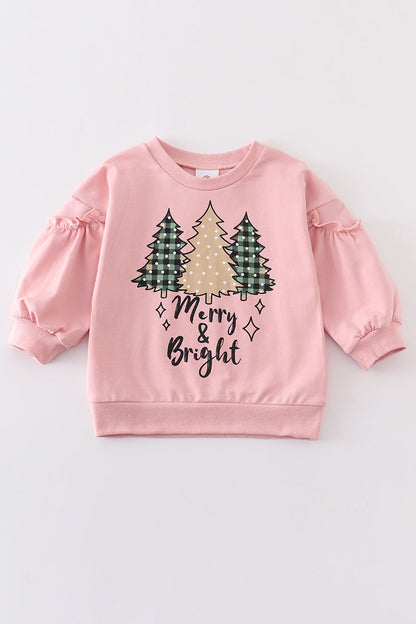 Pink christmas tree girl sweatshirt
