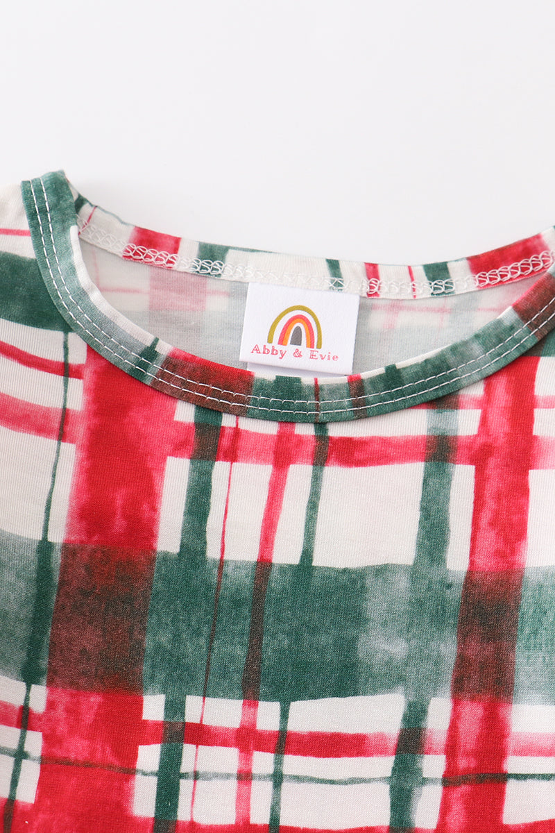 Green plaid ruffle  bamboo baby onesie