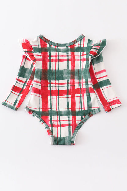 Green plaid ruffle  bamboo baby onesie
