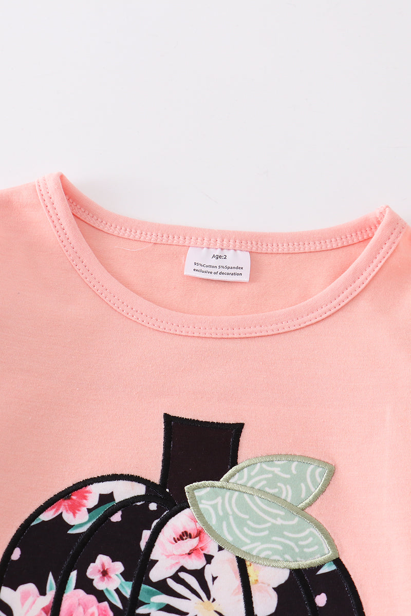 Floral print pumpkin applique girl set