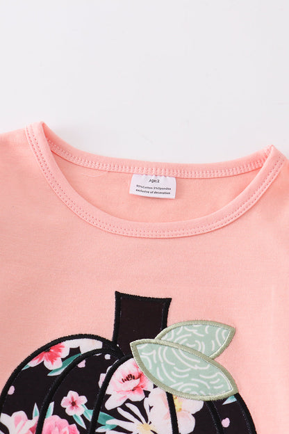 Floral print pumpkin applique girl set