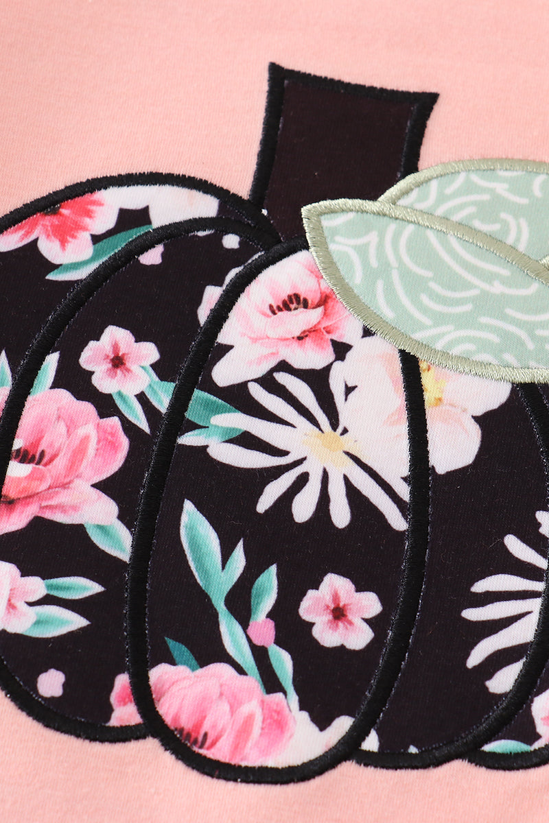 Floral print pumpkin applique girl set