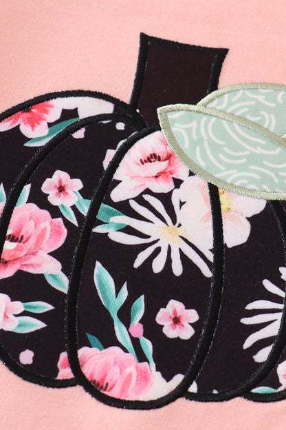 Floral print pumpkin applique girl set